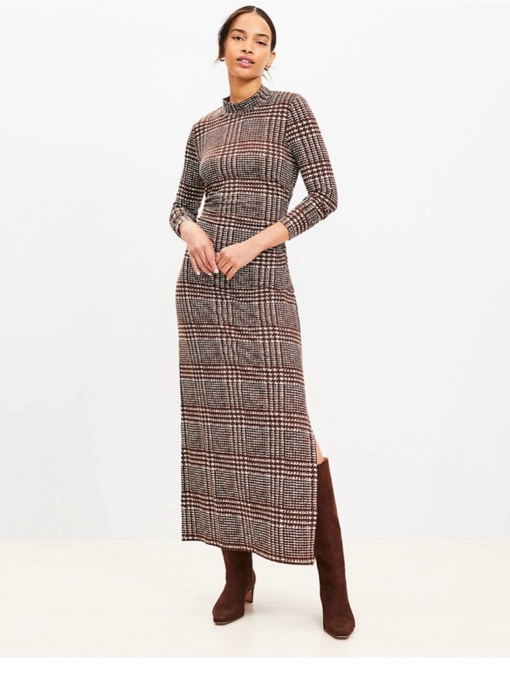 NWT Loft Houndstooth Mock Neck Midi Dress